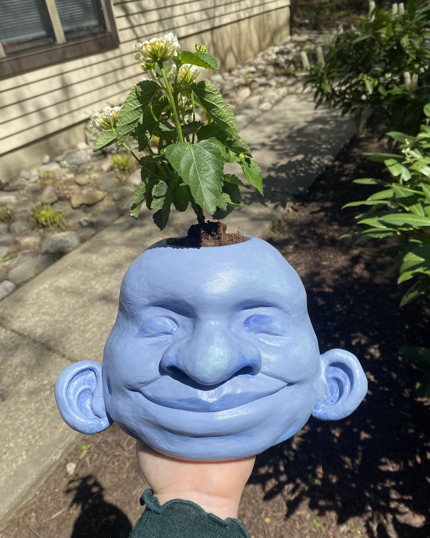 Large Happy Head Planter in Blue