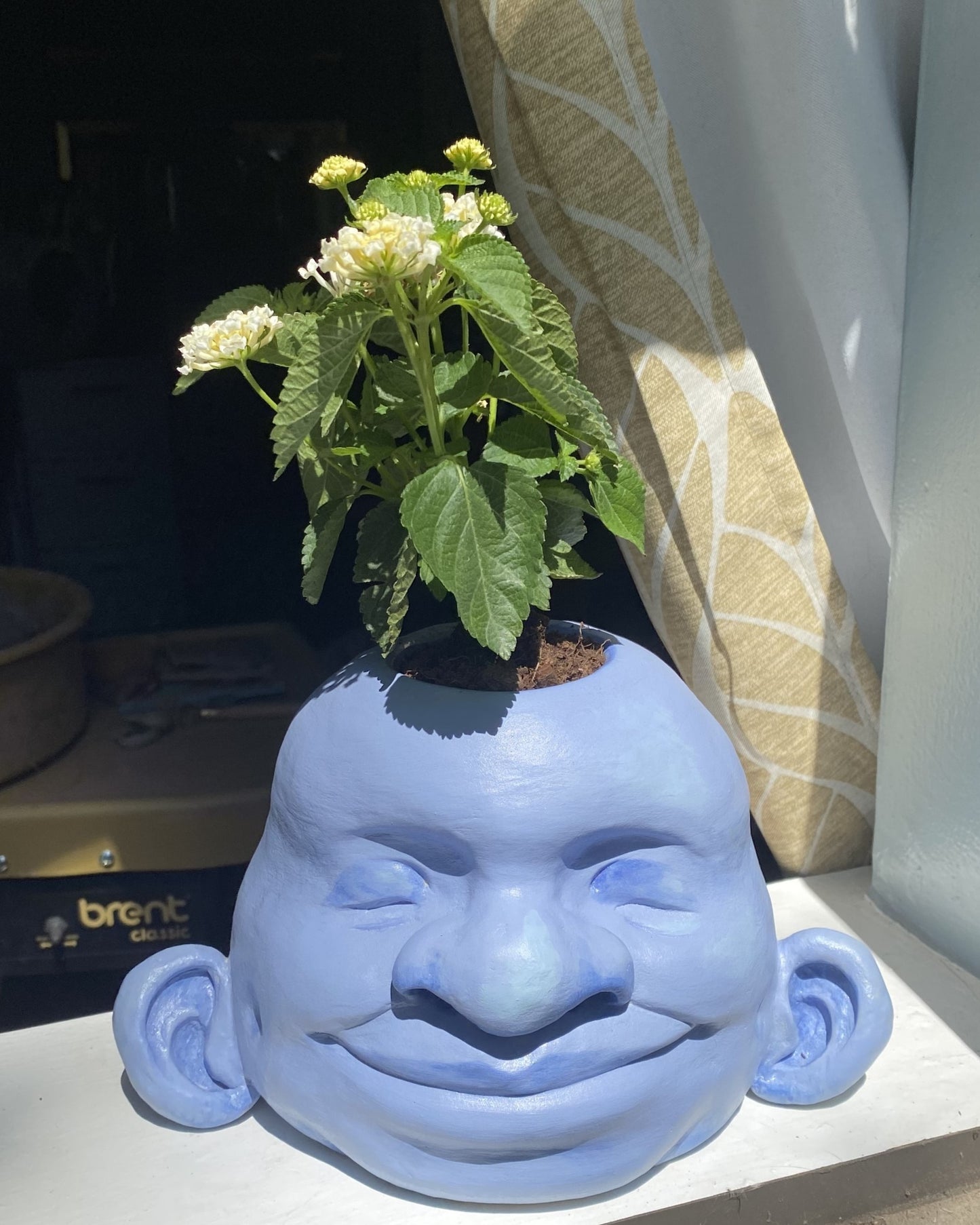 Large Happy Head Planter in Blue