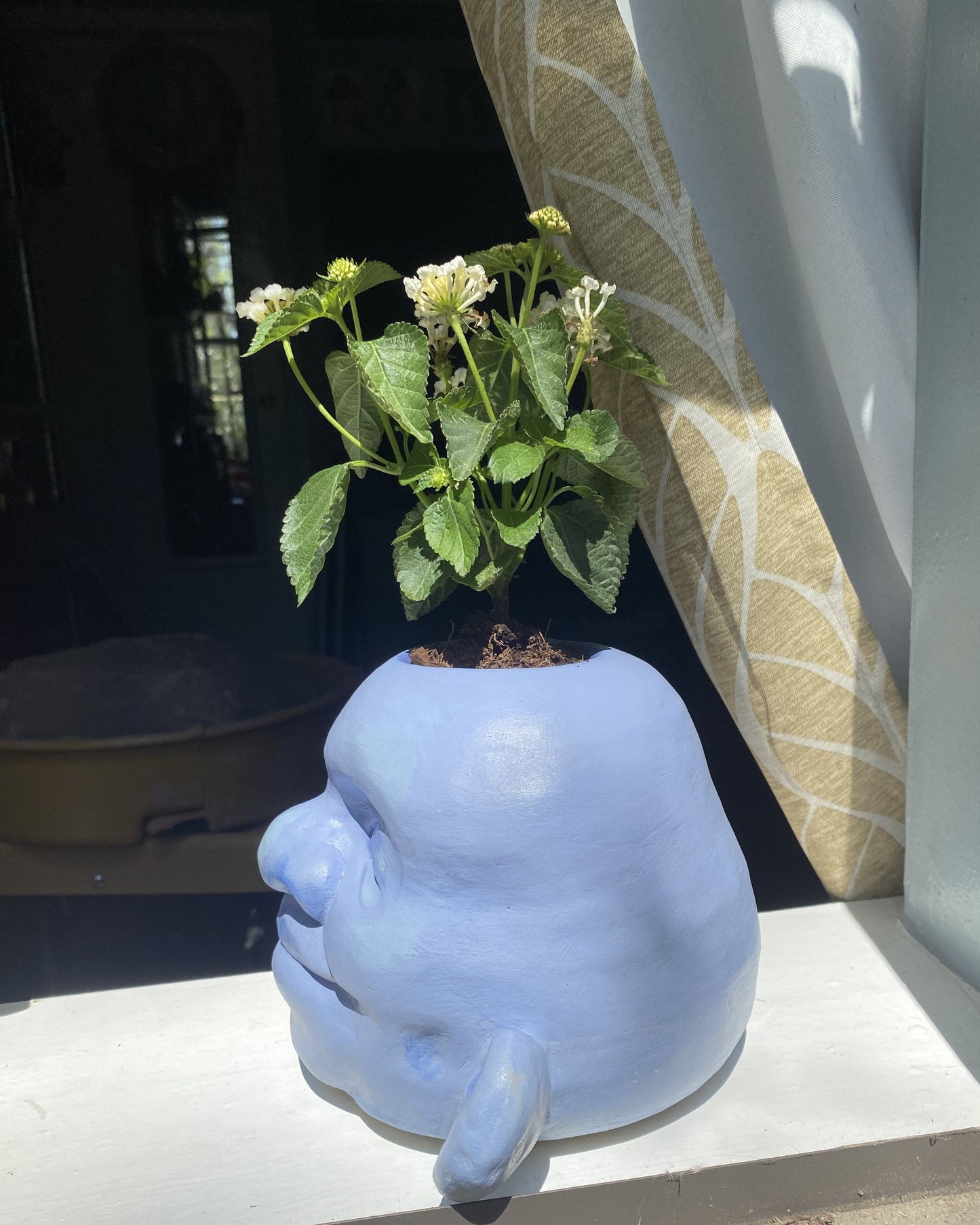 Large Happy Head Planter in Blue