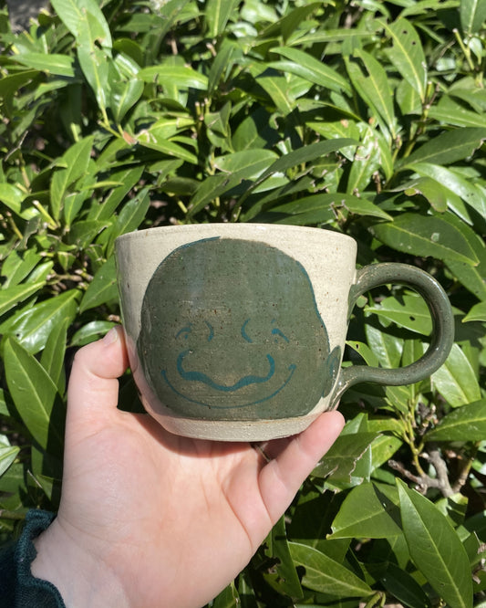 Hand-Painted Happy Face Mug in Green