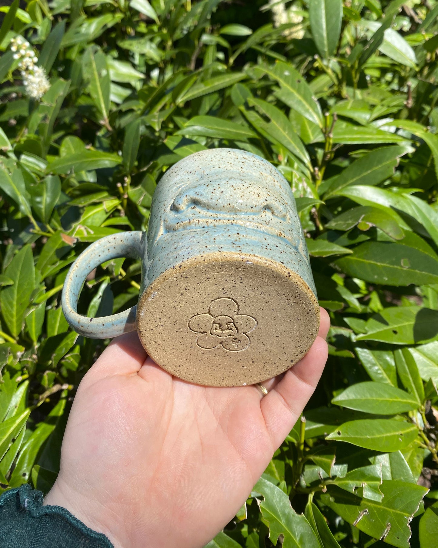 Blue Hand-Sculpted Mug with a Face