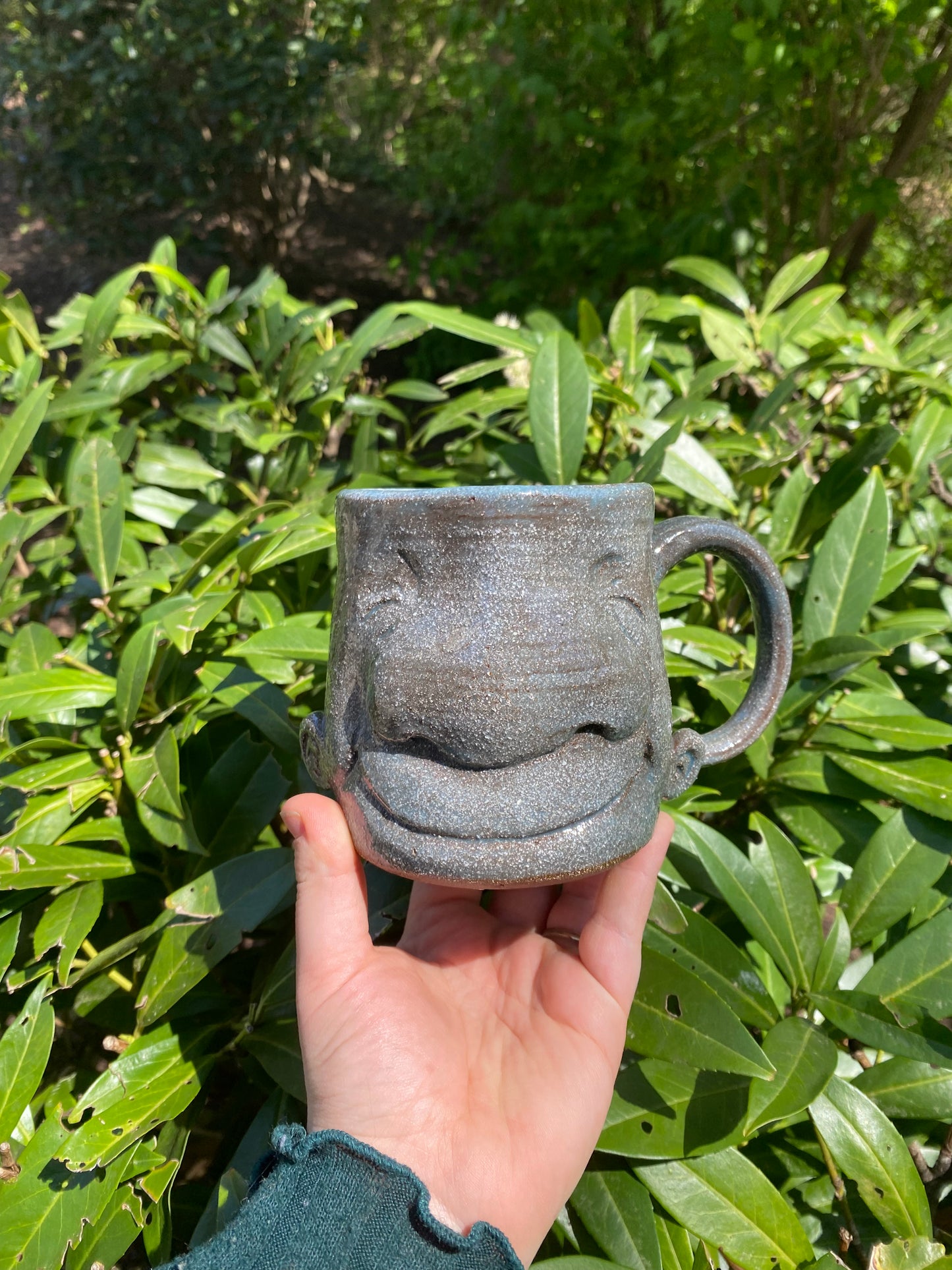 Sculpted Happy Face Mug in Blue