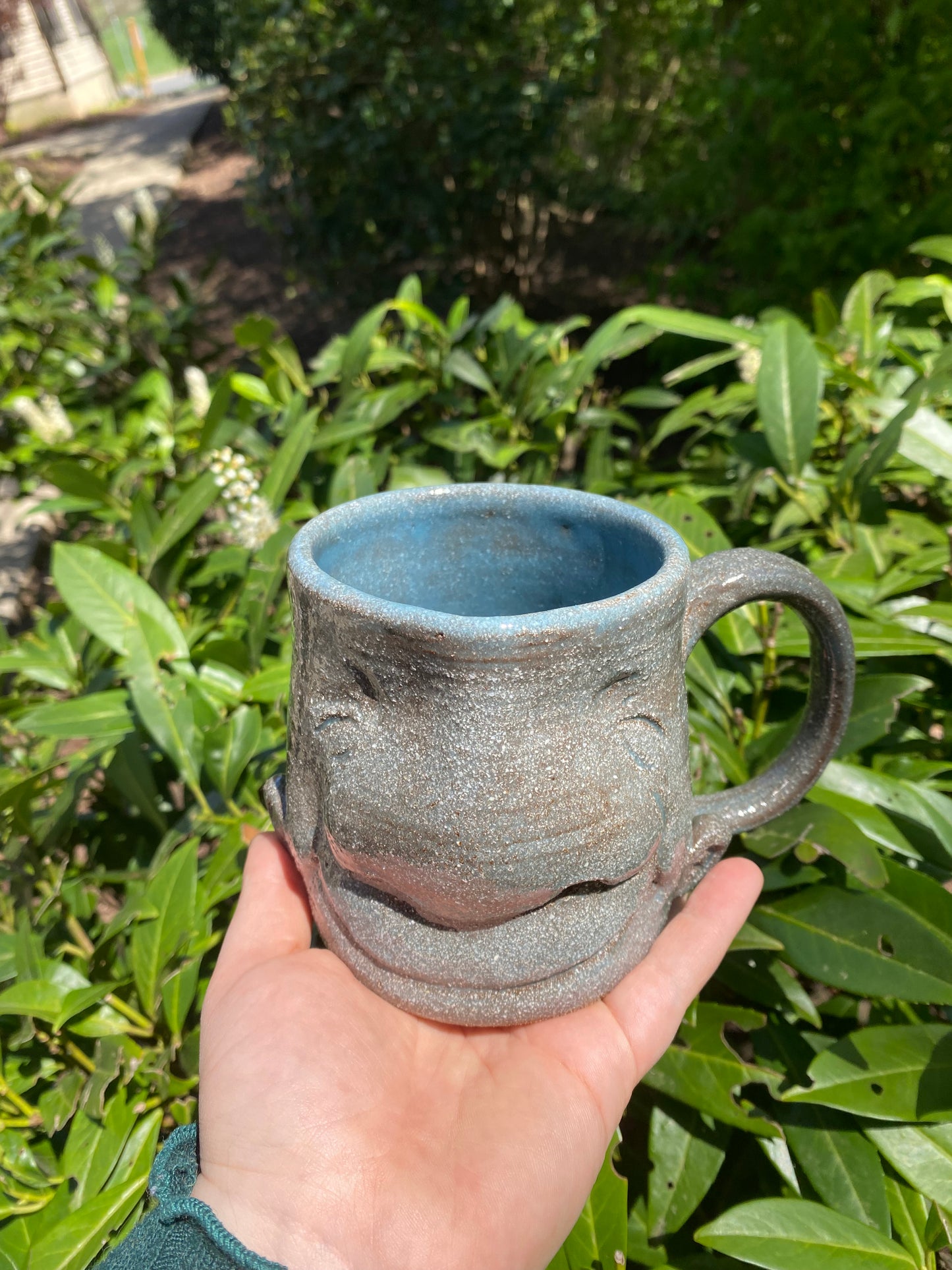 Sculpted Happy Face Mug in Blue