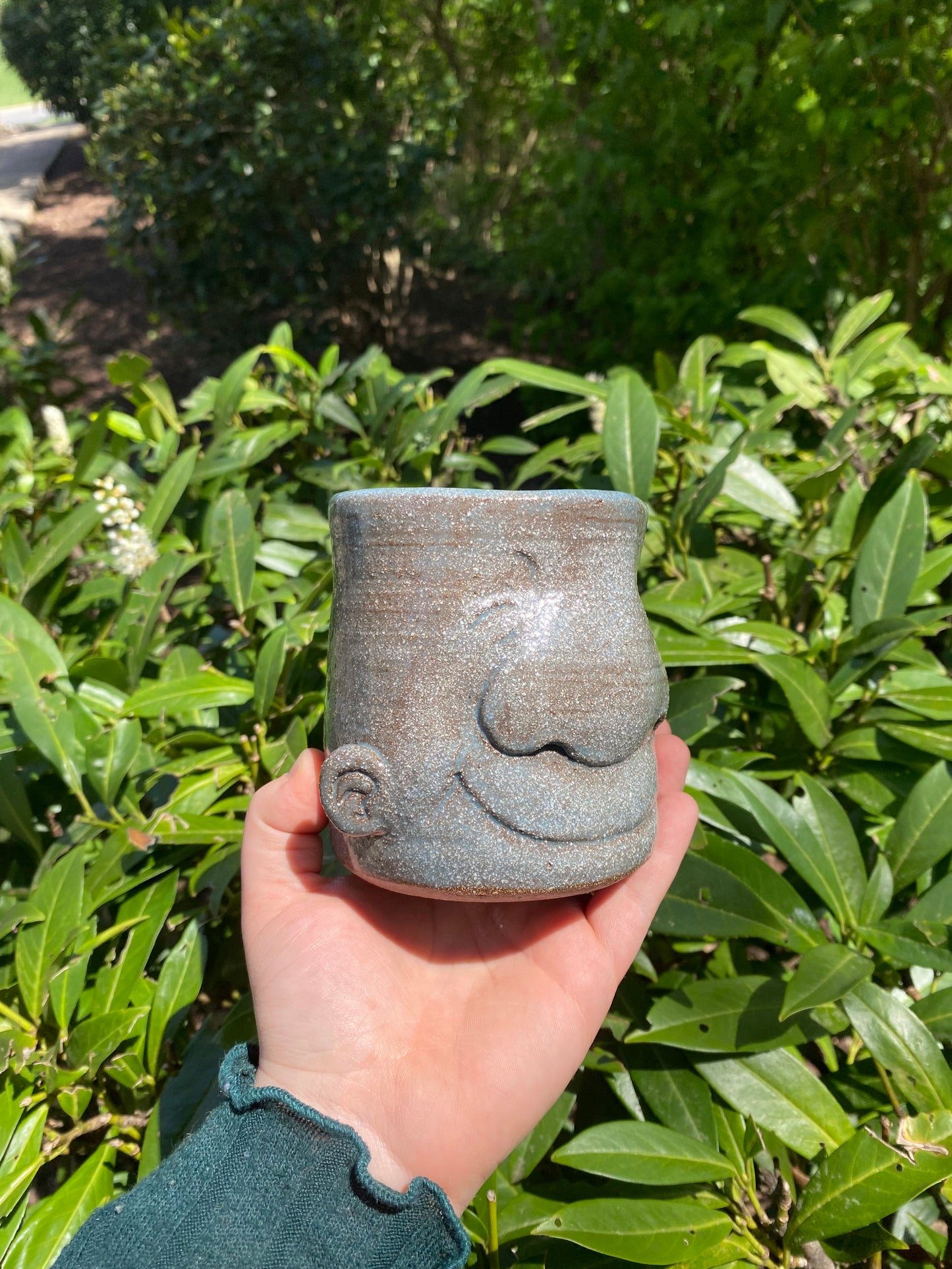 Sculpted Happy Face Mug in Blue