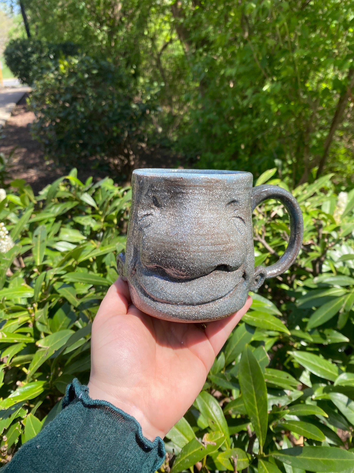 Sculpted Happy Face Mug in Blue