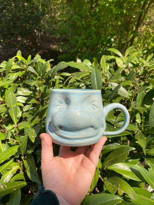 Sculpted Happy Face Mug in Blue