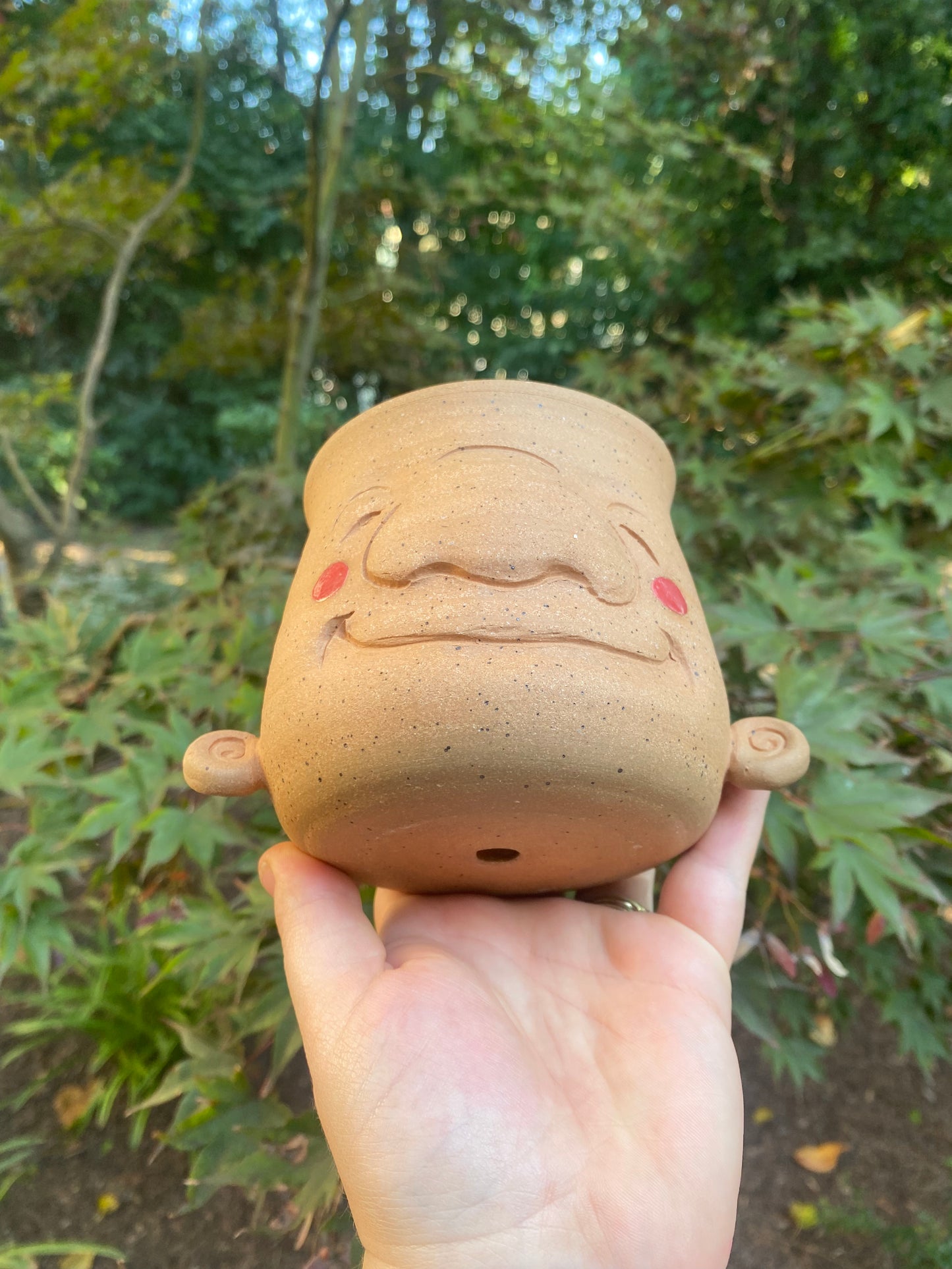 Tan Sculpted Planter with a Face