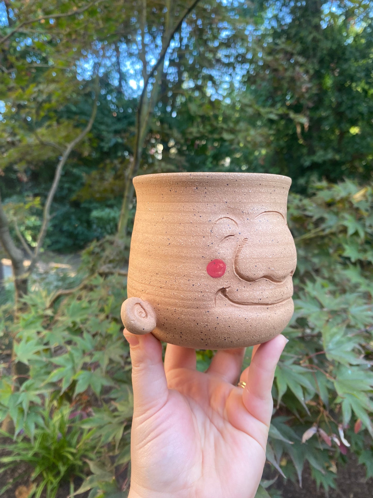 Tan Sculpted Planter with a Face