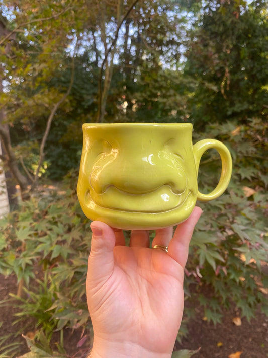 Lime Green Mug with a Face