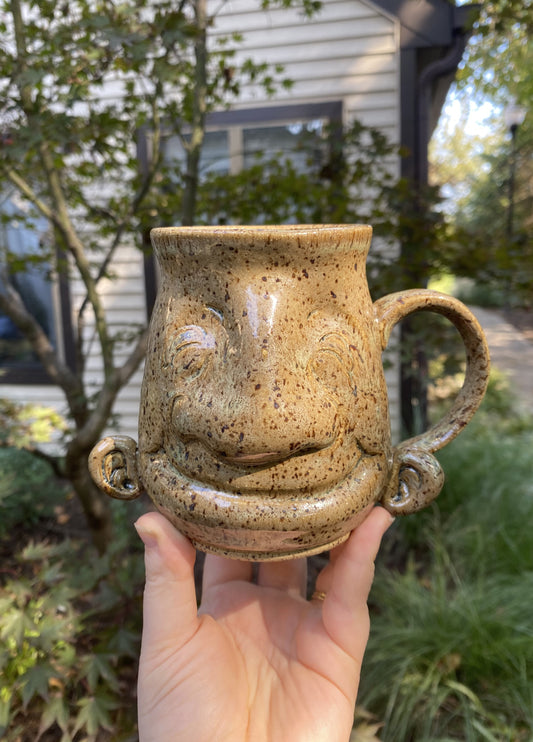 Tall Speckled Mug with a Face & Ears